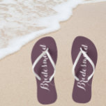 Wedding Bridesmaid Trendy Eggplant Jandals<br><div class="desc">Gift your wedding bridesmaids with these stylish bridesmaid flip flops that are a trendy,  eggplant colour along with white,  stylised script to complement your similar wedding colour scheme. Select foot size along with other options. You may customise your flip flops to change colour to your desire.</div>