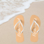 Wedding Bridesmaid Trendy Peach Jandals<br><div class="desc">Gift your wedding bridesmaids with these stylish bridesmaid flip flops along with white,  stylised script that are a trendy peach colour to complement your similar wedding colour scheme. Select foot size along with other options. You may customise your flip flops to change colour to your desire.</div>