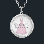 Wedding Bridesmaid Vintage Dress Personalised Silver Plated Necklace<br><div class="desc">Pretty Bridesmaid pink vintage wedding dress,  A beautiful Bridal Party Wedding gift idea. A personalised cute simple thank you favour.  A delightful,  sweet way to say Thank you to your Bridesmaid with this personalised custom necklace. A cute,  personalised gift for those who share your special day.</div>