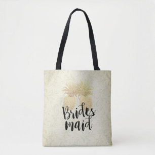 Wedding Bridesmaid Vintage Gold Pineapple Couple Tote Bag