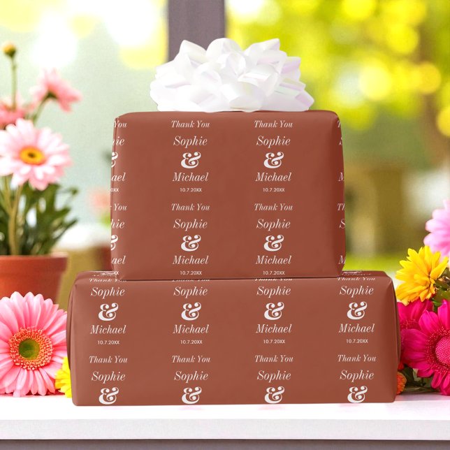 Wedding Brown Bride Groom Terracotta  Wrapping Paper (Creator Uploaded)