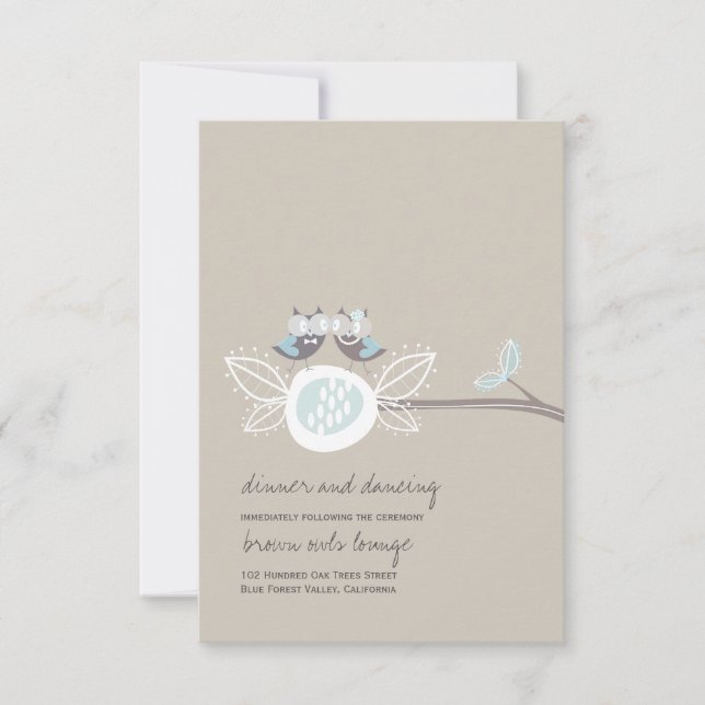 Wedding Brown Owls On Branch Whimsical Reception (Front)