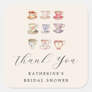 Wedding Brunch Bridal Shower Tea Cups Chinoiserie Square Sticker