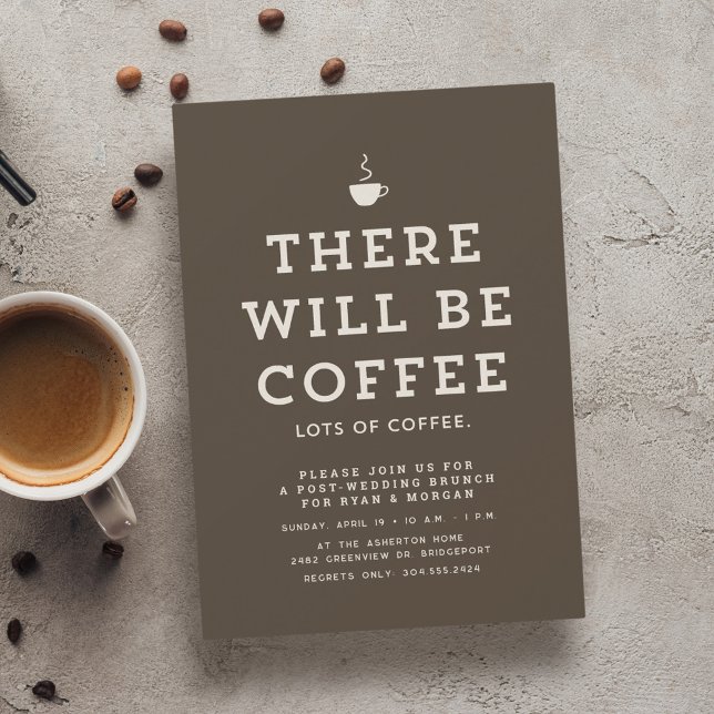 Wedding brunch fun simple brown neutral coffee invitation (Creator Uploaded)