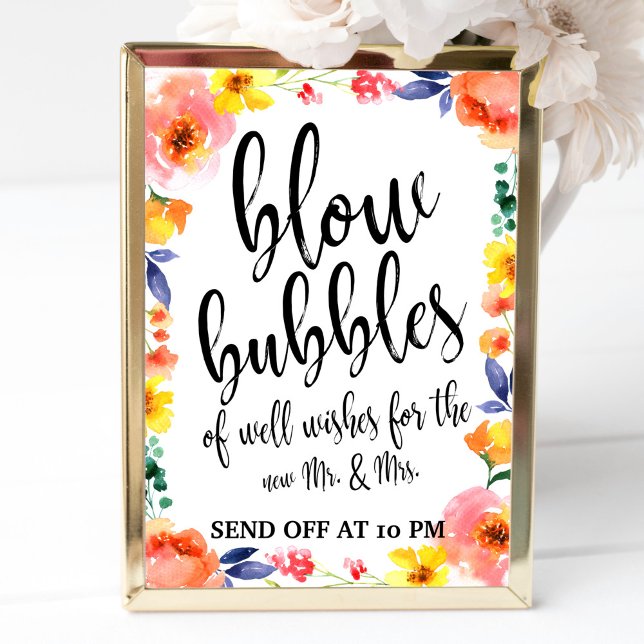 Wedding Bubbles Send Off Floral Affordable Sign (Creator Uploaded)