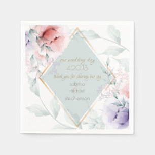 Wedding Buffet Coral and Lilac Aquarelle Flowers Napkin