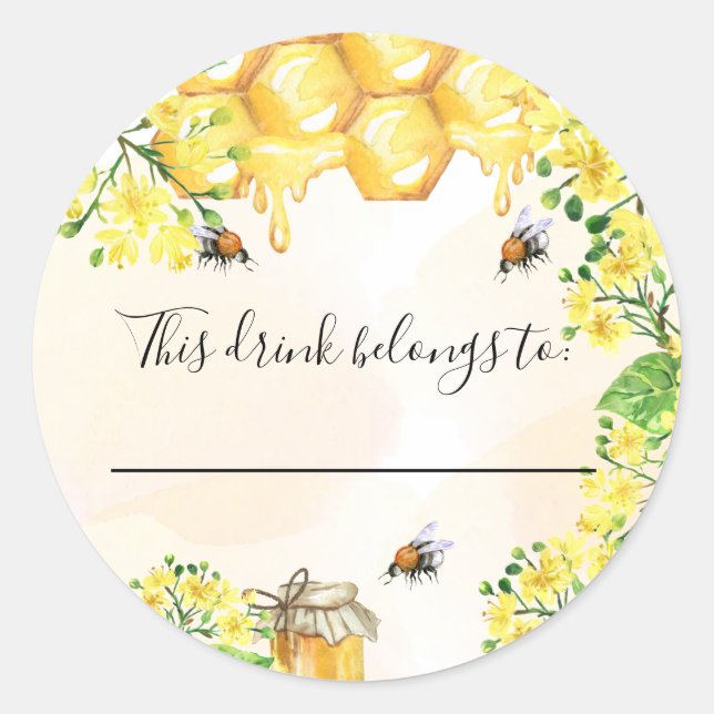 Wedding bumble bees yellow this drink belongs to classic round sticker (Front)