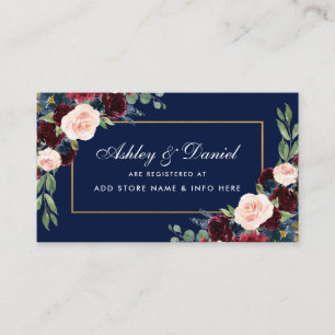 Wedding Burgundy Blue Floral Registry Insert Card