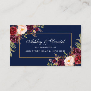Wedding Burgundy Floral Blue Registry Insert Card
