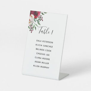 Wedding Burgundy Floral Seating Chart Pedestal Sign