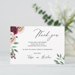Wedding Burgundy Floral Thank You Card
