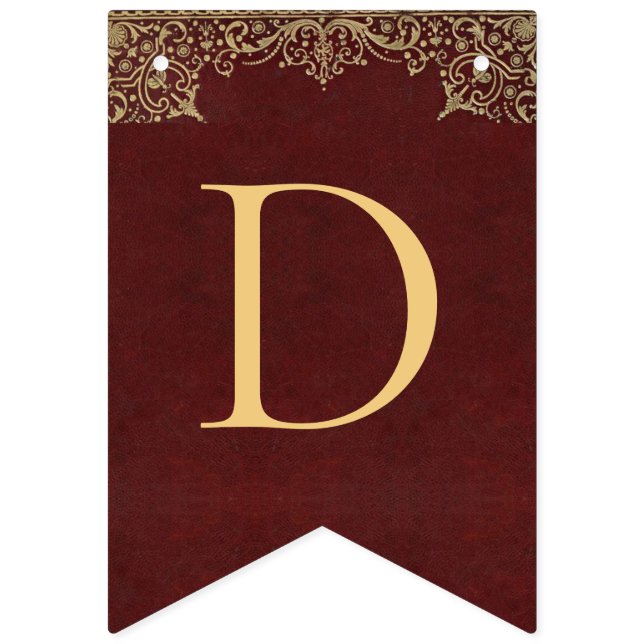 Wedding Burgundy Gold Names Vintage Elegant Red Bunting (First Flag)