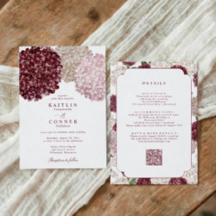 Wedding Burgundy Hydrangea Floral All in One Invitation