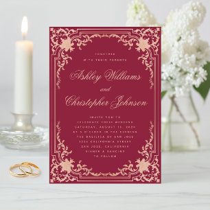 Wedding Burgundy Pink Rose Gold Vintage Elegant  Invitation