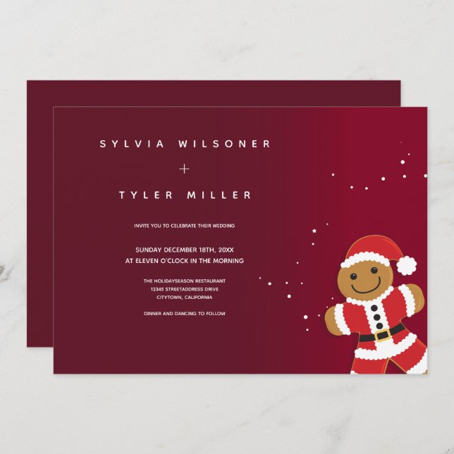 Wedding Burgundy Red Gingerbread Santa Invitation (Front/Back)