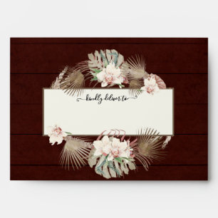 Wedding Burgundy Watercolor Floral Jungle Foliage Envelope
