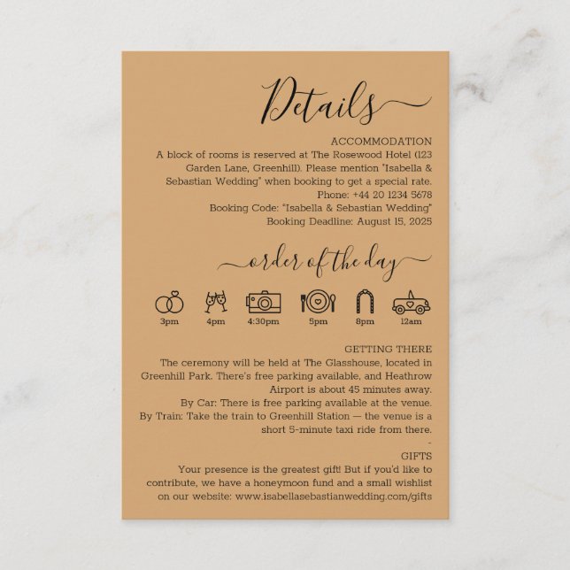 Wedding Burly Wood Sand Details Enclosure Card (Front)