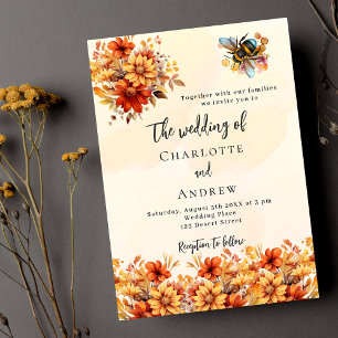 Wedding burnt orange fall florals bee luxury invitation