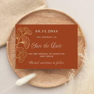 Wedding burnt orange ginkgo gold save the date