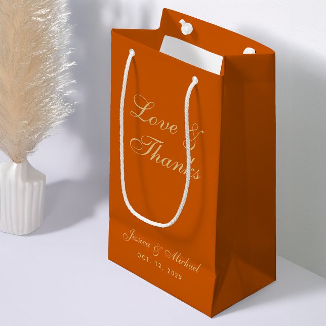 Wedding Burnt Orange Love and Thanks Simple Script Small Gift Bag (Creator Uploaded)