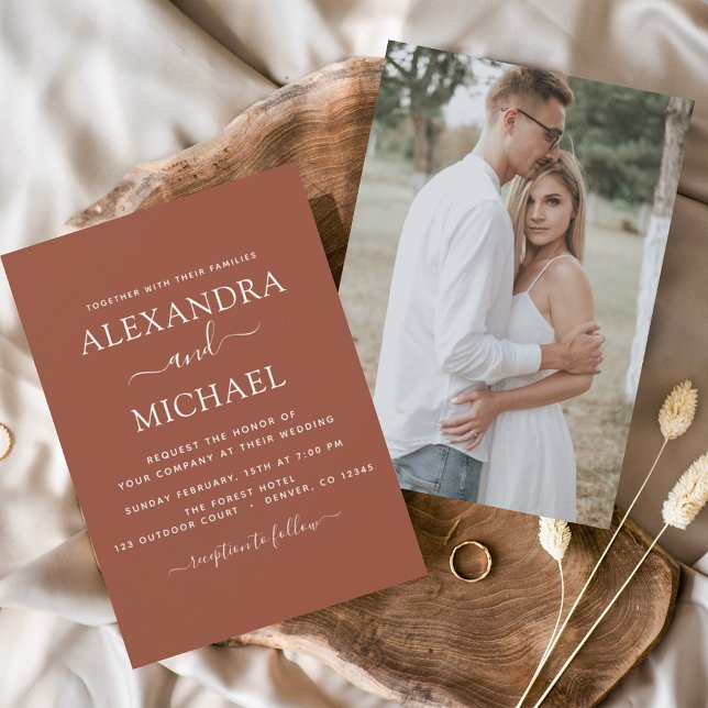 Wedding Burnt Orange Photo Terracotta Invitation (Creator Uploaded)