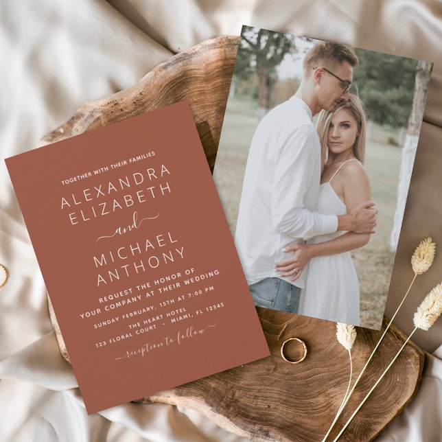 Wedding Burnt Orange Photo Terracotta Invitation (Creator Uploaded)