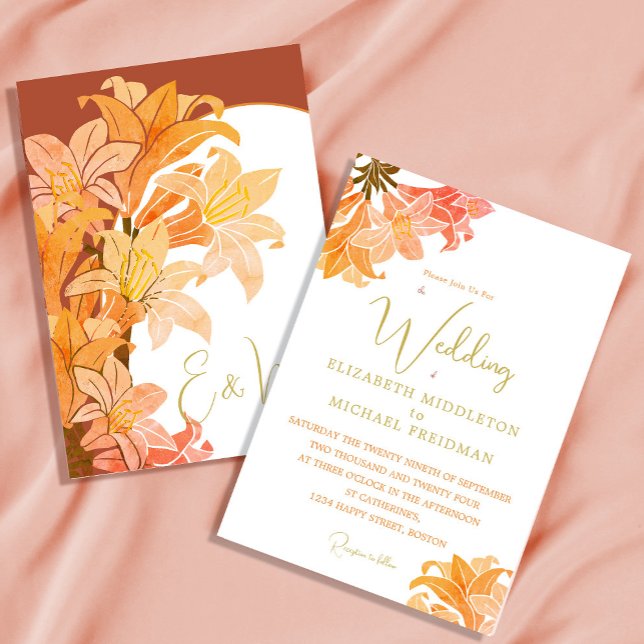 Wedding Burnt Orange Sienna Floral Elegant Invitation (Creator Uploaded)
