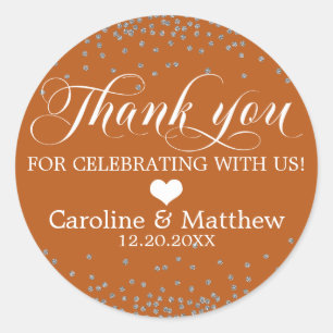 Wedding Burnt Orange Sparkle Silver THANK YOU Classic Round Sticker