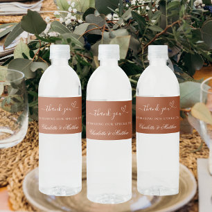 Wedding burnt orange terracotta heart thank you water bottle label