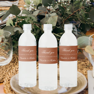 Wedding burnt orange terracotta script thank you water bottle label
