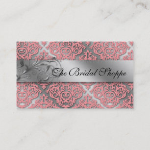 Wedding Business Card Damask Floral Baby Pink