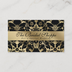 Wedding Business Card Damask Floral Gold Black