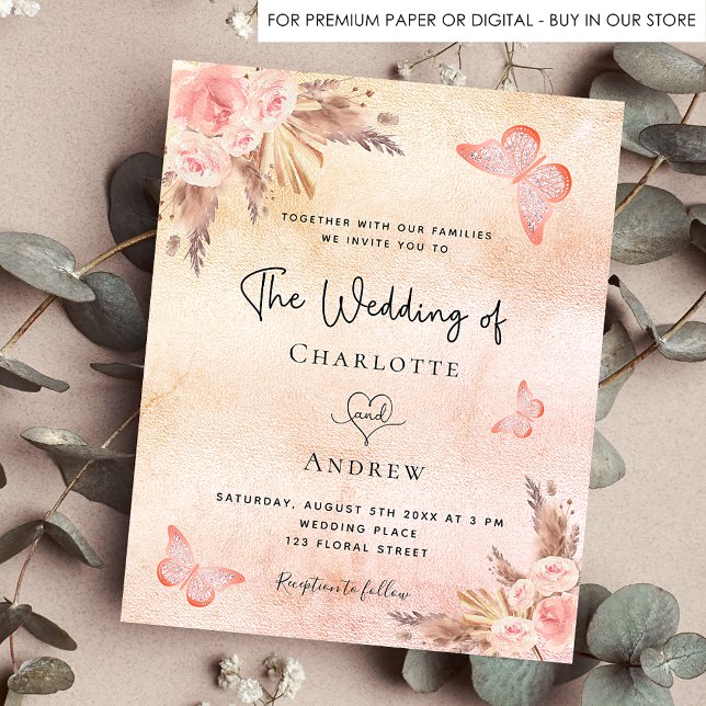 Wedding butterfly pampas grass blush budget flyer (Creator Uploaded)