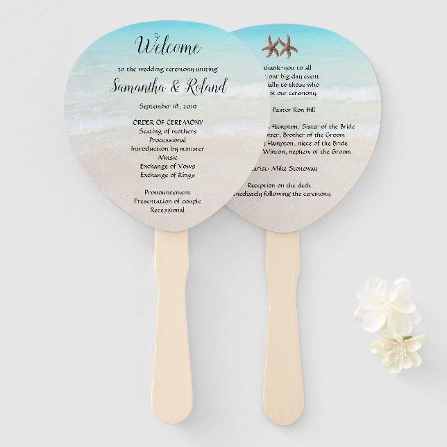 Wedding By the Sea Starfish Fan Programs (Front and Back)