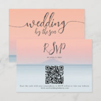 Wedding by the sea under peachy sky sunset