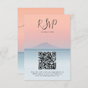 Wedding by the sea under peachy sky sunset RSVP card