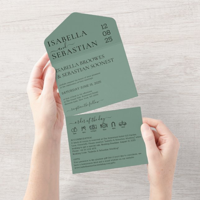 Wedding Cadet Blue All in one invite save the date (Tearaway)