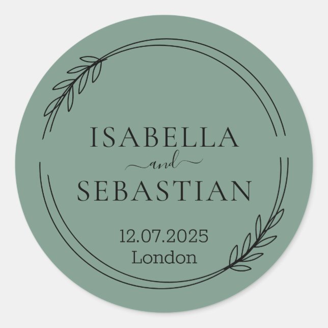 Wedding Cadet Blue Green Colour Classic Round Sticker (Front)