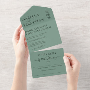 Wedding Cadet Blue Green Kindly Reply invite