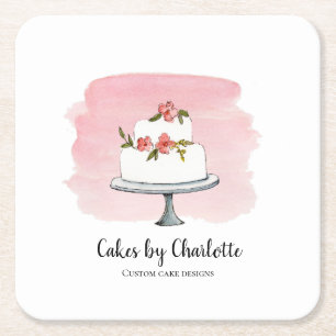 Wedding cake  Bakery, Caterer  Square Paper Coaster