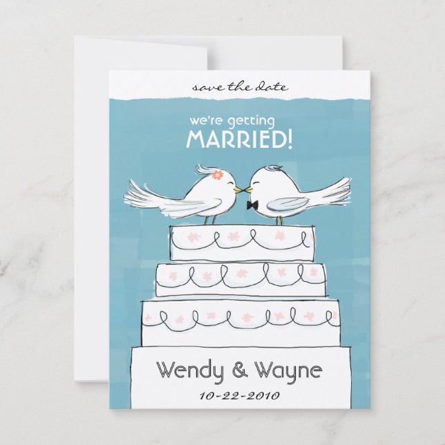 Wedding Cake Birds Bride & Groom Save the Date (Front)