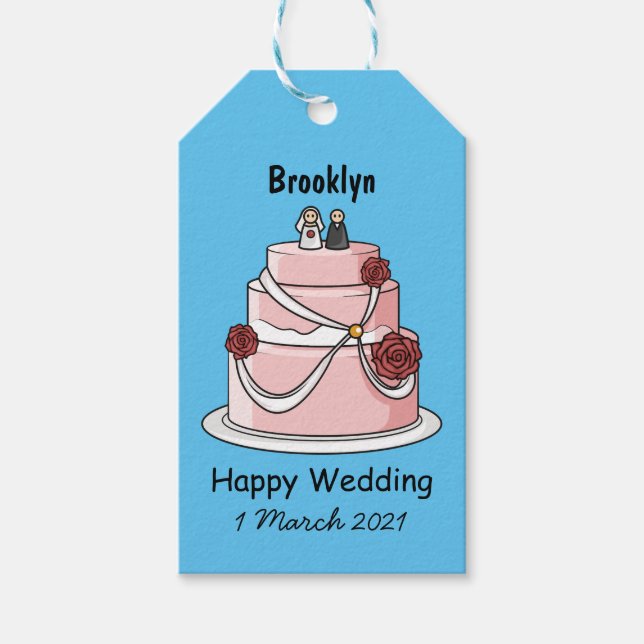 Wedding cake cartoon illustration gift tags (Front)