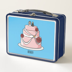 Wedding cake cartoon illustration metal lunch box