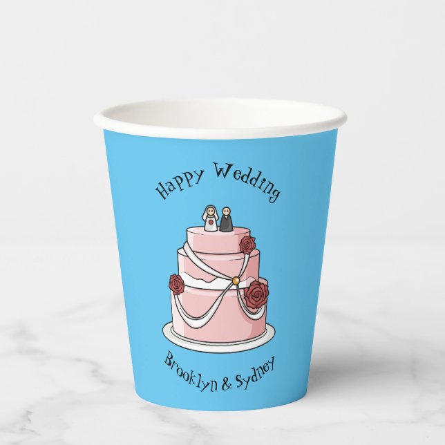 Wedding cake cartoon illustration paper cups (Front)