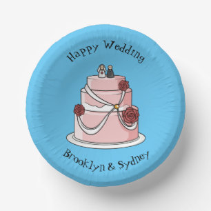 Wedding cake cartoon illustration paper plate