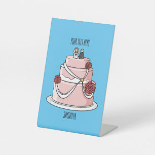 Wedding cake cartoon illustration pedestal sign