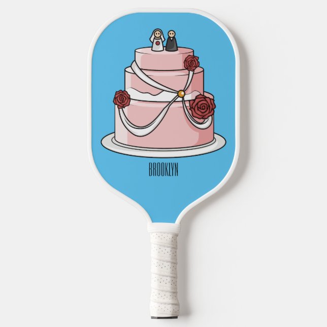 Wedding cake cartoon illustration  pickleball paddle (Front)
