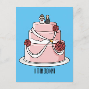 Wedding cake cartoon illustration postcard