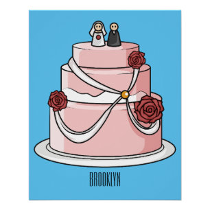 Wedding cake cartoon illustration  poster