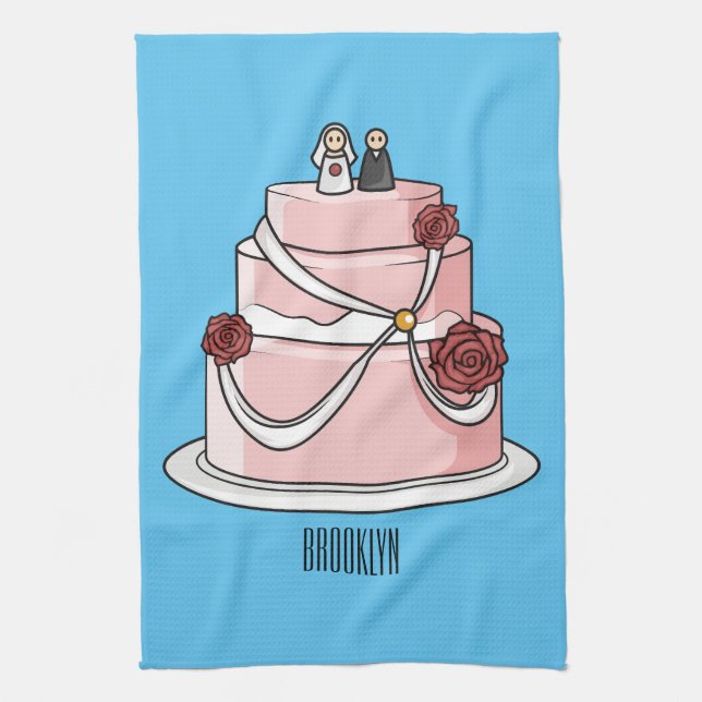 Wedding cake cartoon illustration  tea towel (Vertical)